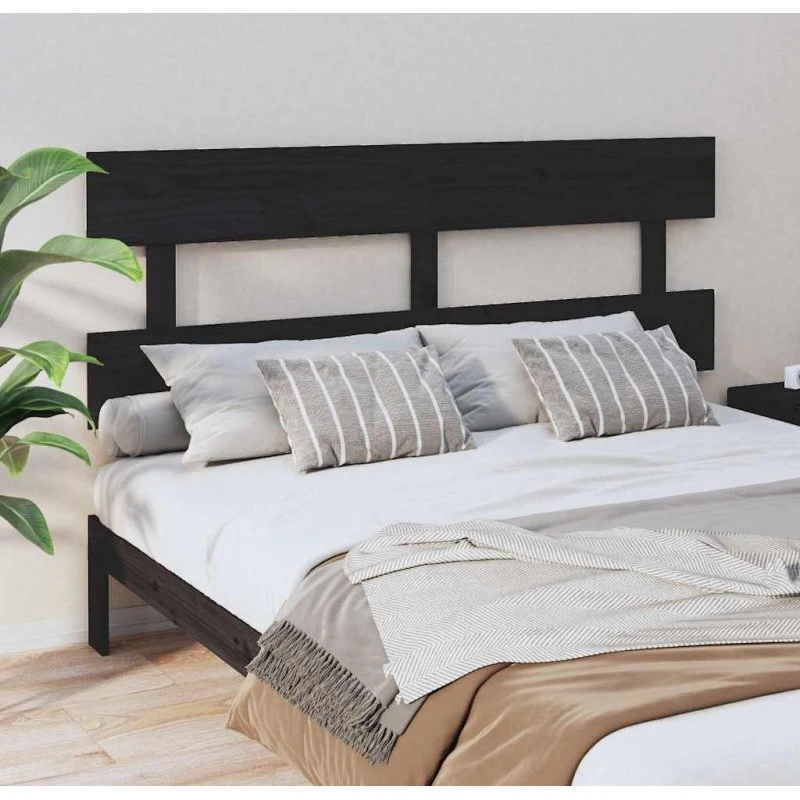 vidaXL sengegærde 164x3x81 cm massivt fyrretræ sort