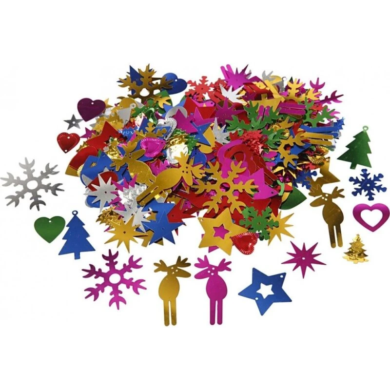 Pailletter 8–50 mm, stærke lyse farver, 400 g