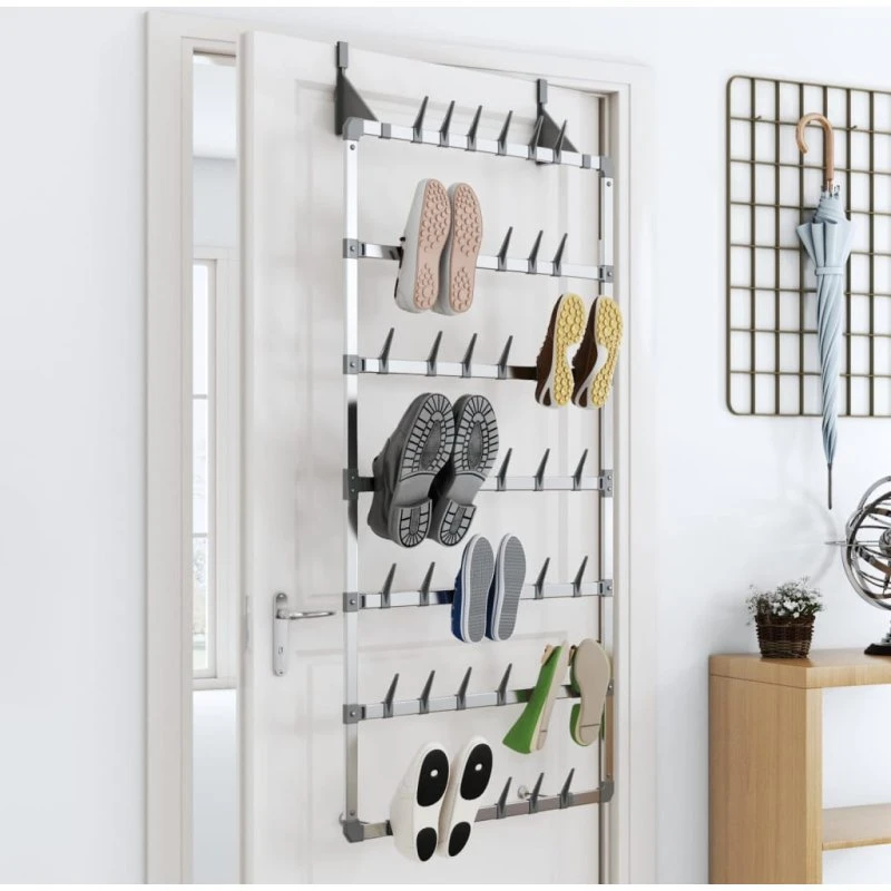 vidaXL hængende skostativ 66x13x139 cm sølv