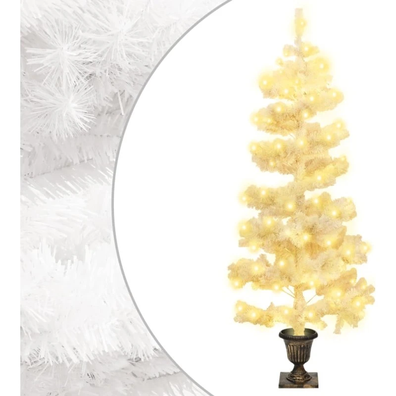vidaXL snoet juletræ med LED-lys i potte 120 cm – hvid