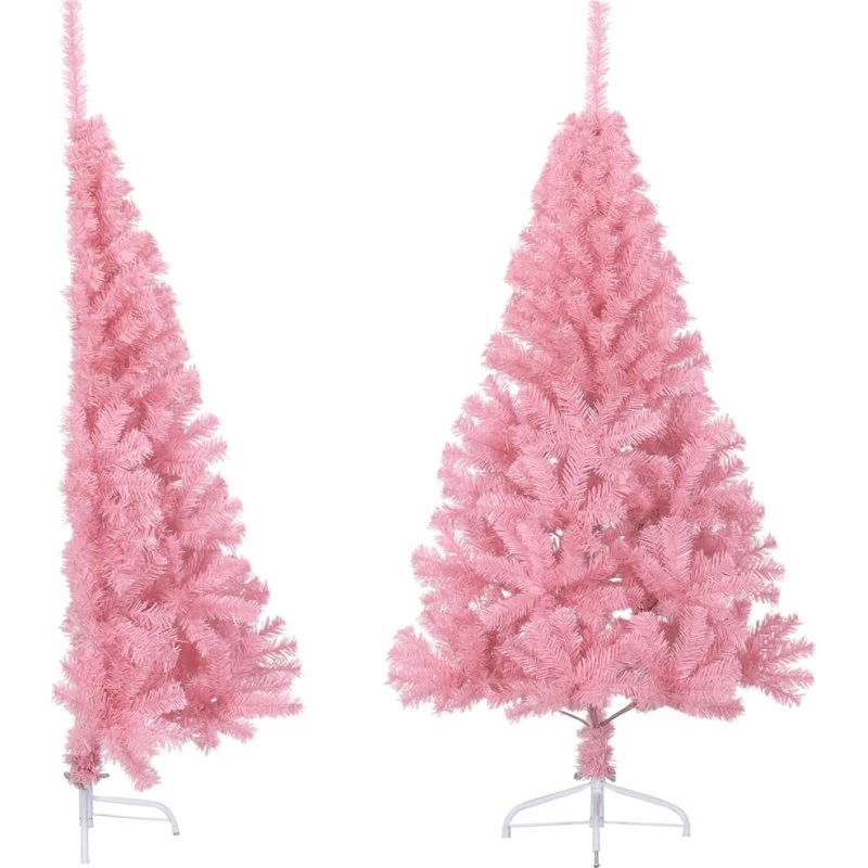 vidaXL kunstigt halvt juletræ 120 cm PVC pink med fod