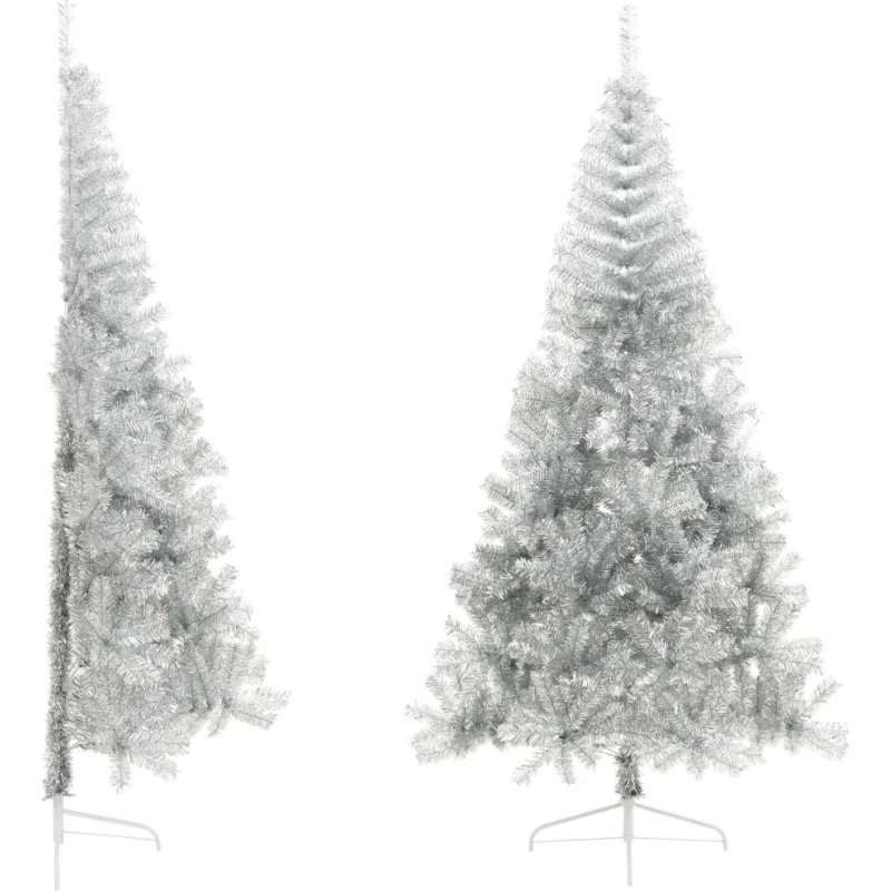 vidaXL halvt kunstigt juletræ 240 cm PET, sølvfarvet med fod