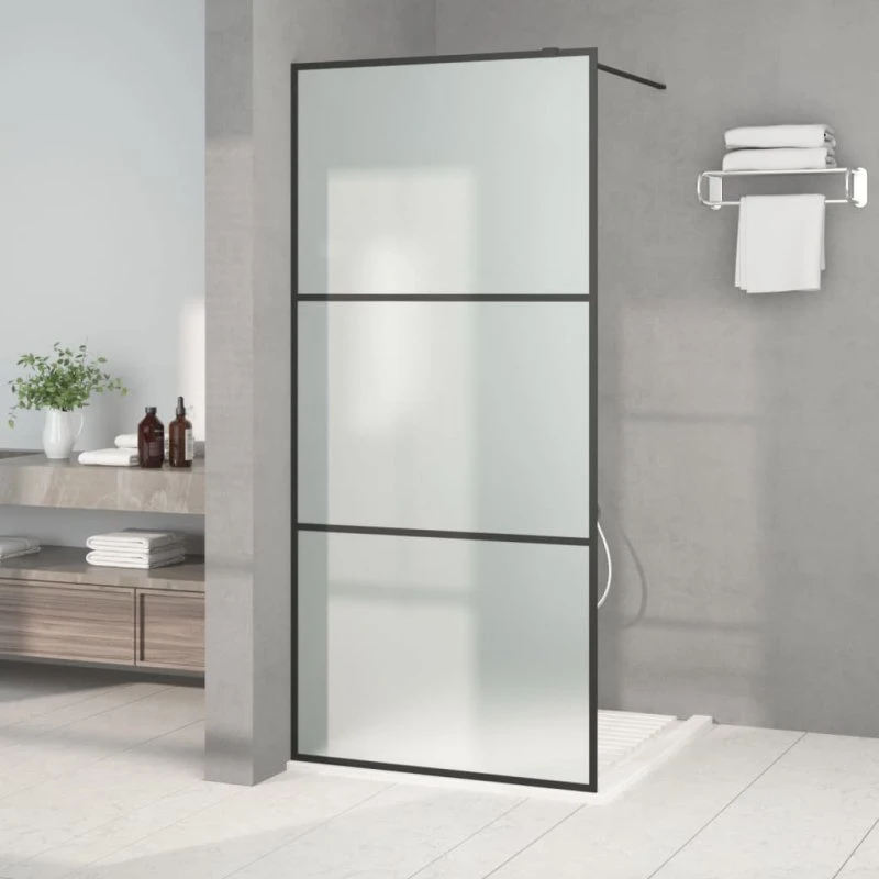 vidaXL brusevæg 90x195 cm matteret sikkerhedsglas sort