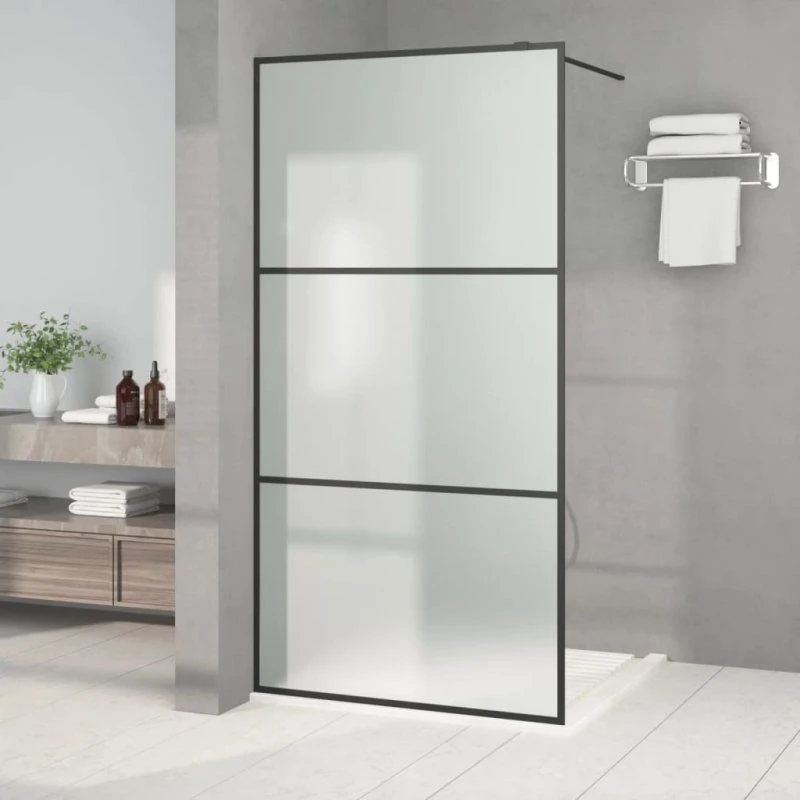 vidaXL brusevæg 100x195 cm matteret sikkerhedsglas sort
