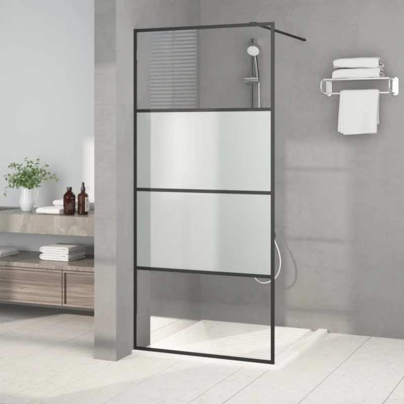 vidaXL brusevæg 90x195 cm halvmatteret sikkerhedsglas sort