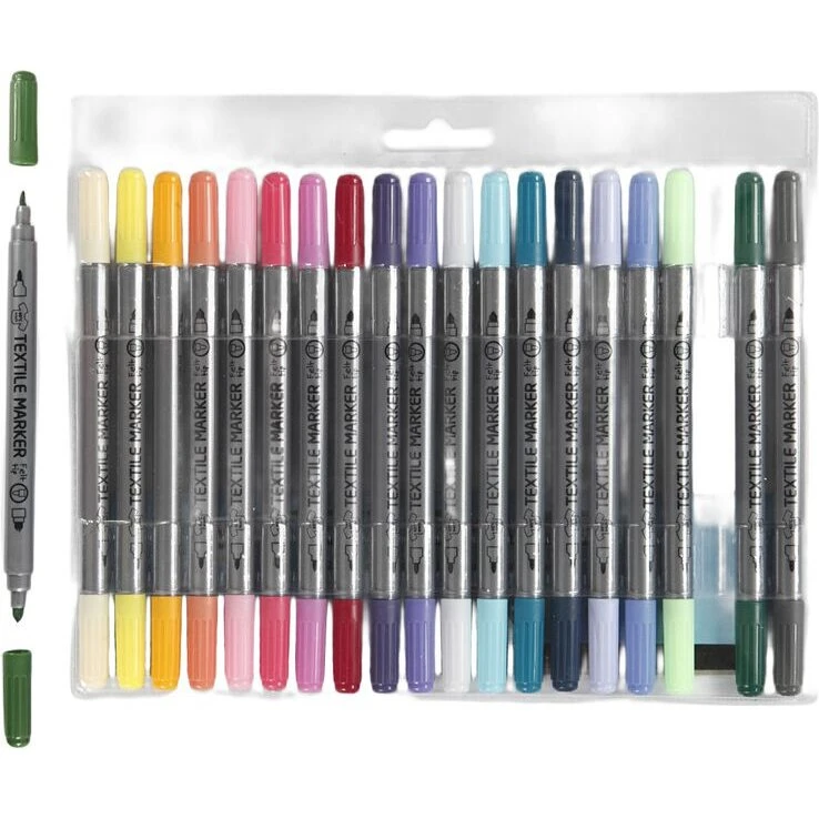 Colortime Tekstiltuscher 20 stk, dobbelte spidser 2,3+3,6 mm