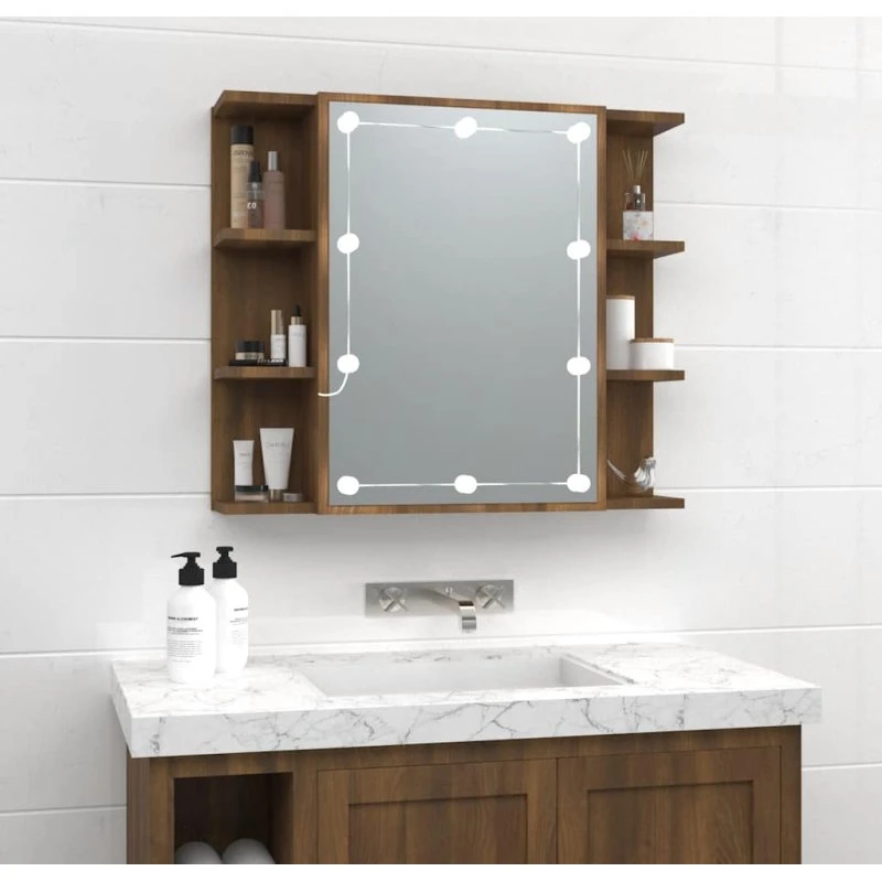 vidaXL spejlskab med LED 70x16,5x60 cm brun eg