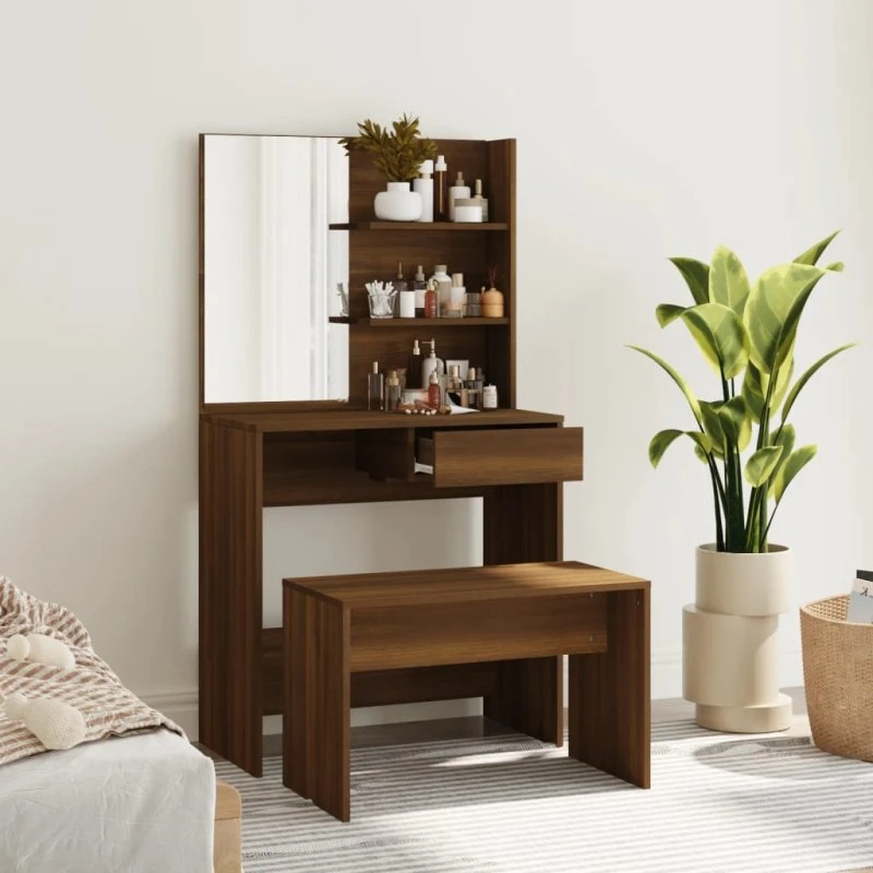 vidaXL konsolbordsæt 74,5x40x141 cm - brun egetræ