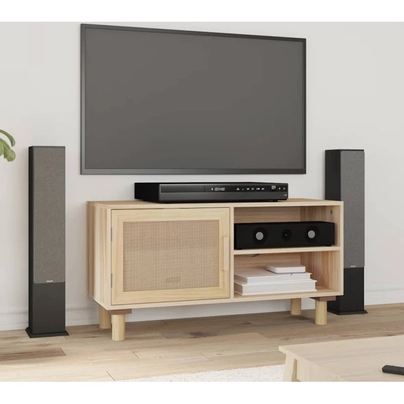 vidaXL TV-bord 80x30x40 cm massivt fyrretræ og rattan