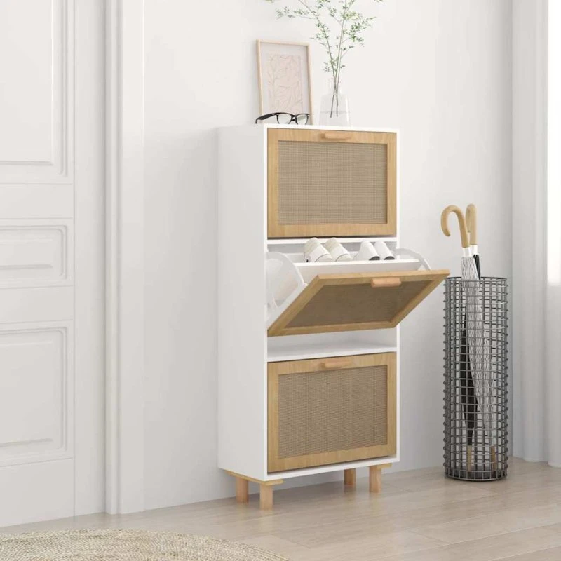 vidaXL skoskab 52x25x115 cm hvid – konstrueret træ & rattan