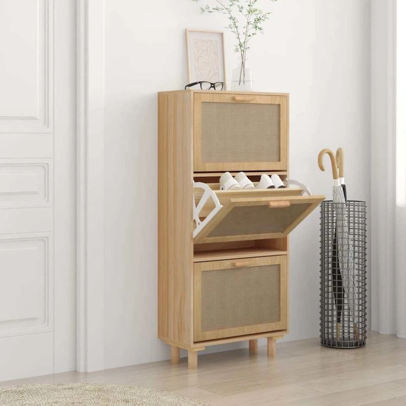 vidaXL skoskab 52x25x115 cm konstrueret træ & rattan, brun