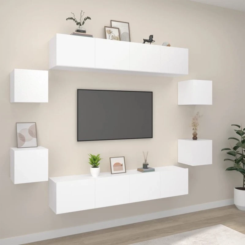 vidaXL TV-skabssæt 8 dele konstrueret træ 80 cm, hvid