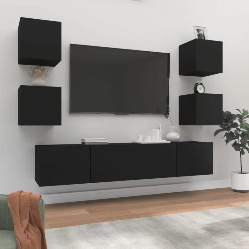 vidaXL TV-skabssæt 6 dele konstrueret træ 80 cm sort