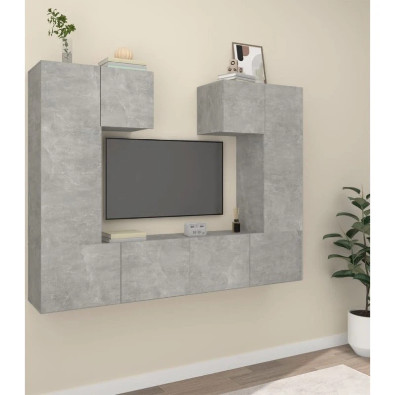 vidaXL tv-skabssæt 6 dele konstrueret træ, betongrå