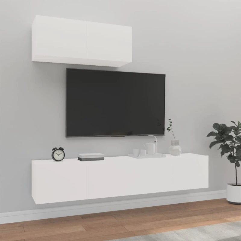 Tv-skabssæt 3 dele konstrueret træ 80 cm – sort