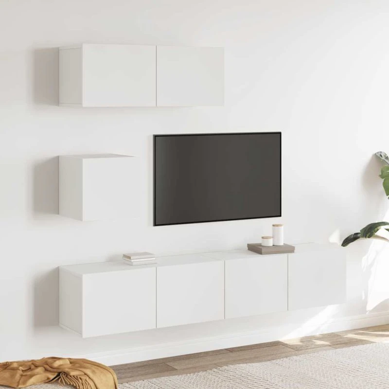 vidaXL TV-skabssæt 4 dele, konstrueret træ 80 cm, hvid