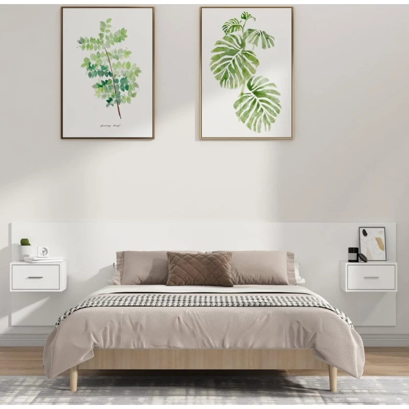 vidaXL sengegavl med opbevaring, konstrueret træ hvid - 1 skuffe