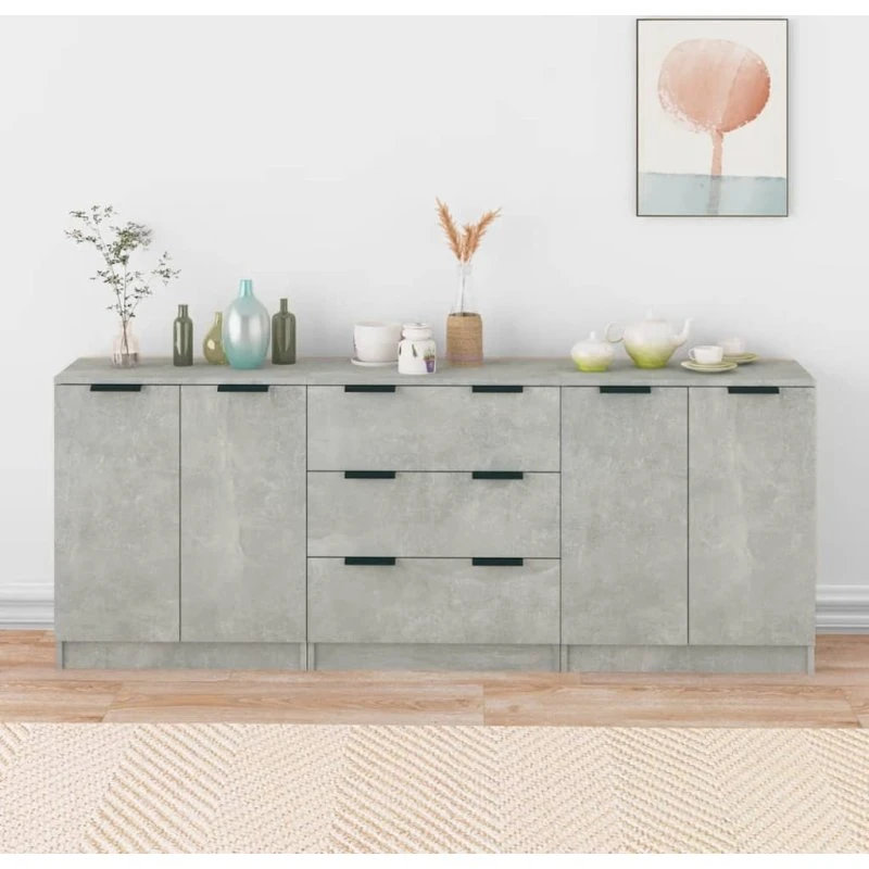 vidaXL skænkesæt 3 stk. konstrueret træ, betongrå