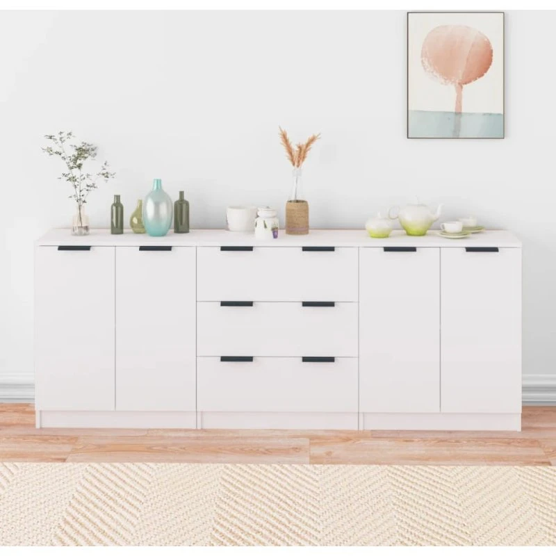 Skænk i konstrueret træ - Røget eg, 2 skabe + skuffe