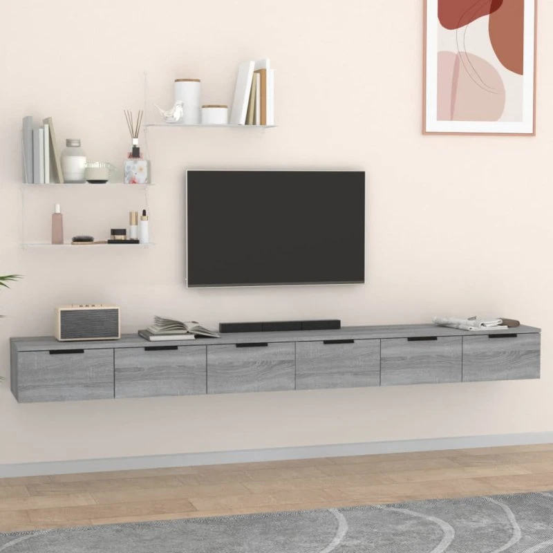vidaXL vægskabe 2 stk. 102x30x20 cm konstrueret træ, grå sonoma-eg
