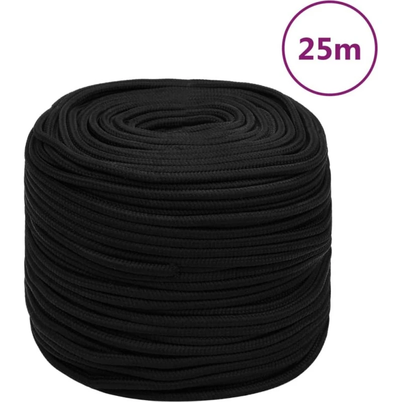 vidaXL arbejdsreb 10 mm x 25 m polyester, sort