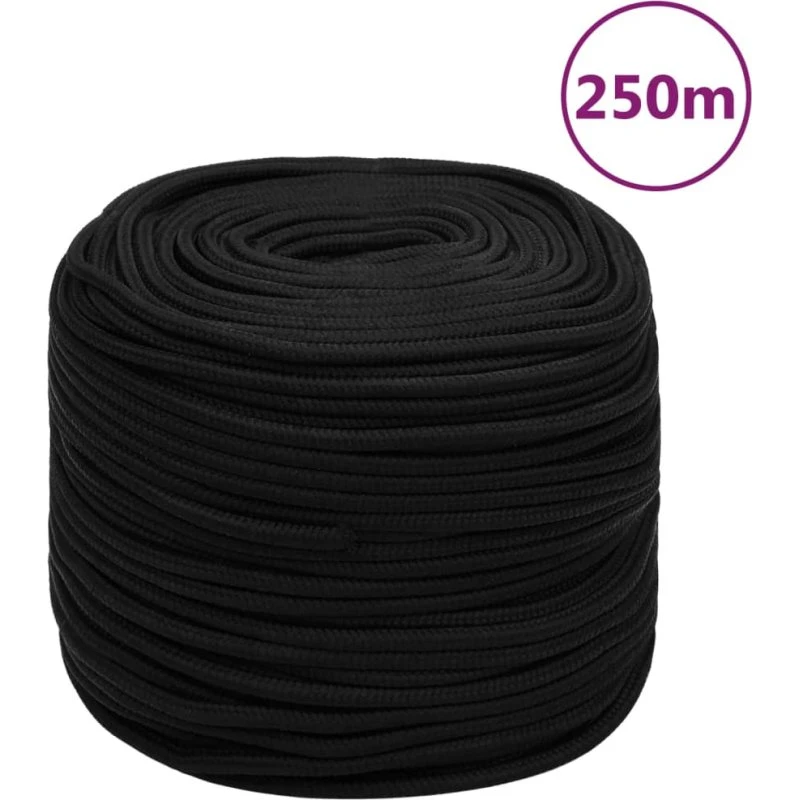 vidaXL arbejdsreb 10 mm x 250 m polyester, sort