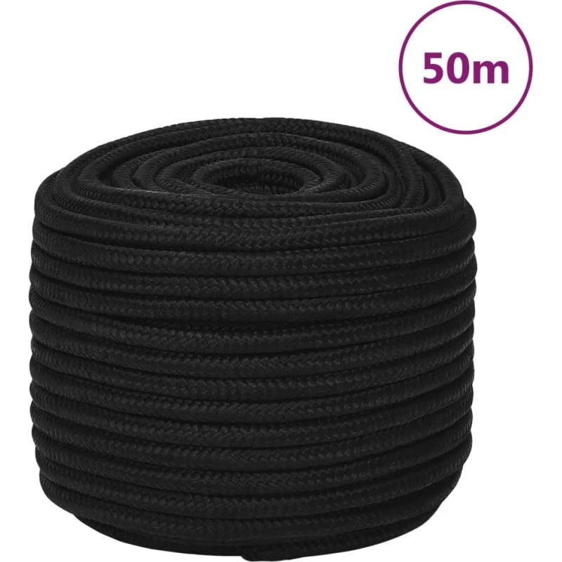 vidaXL arbejdsreb 12 mm 50 m polyester sort