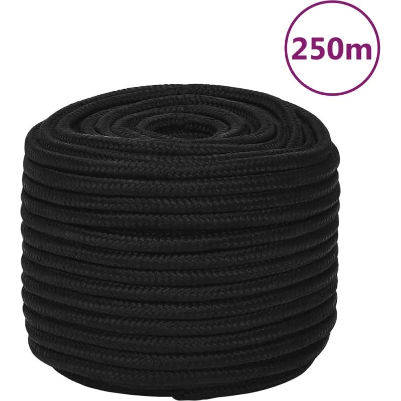 vidaXL arbejdsreb 14 mm x 250 m polyester sort