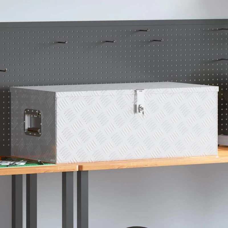 vidaXL opbevaringskasse i aluminium 90x47x33,5 cm - sølv