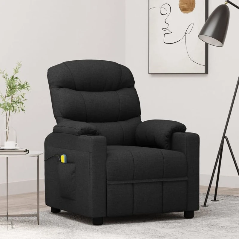 vidaXL massagestol i stof, sort med 6-punkts vibration