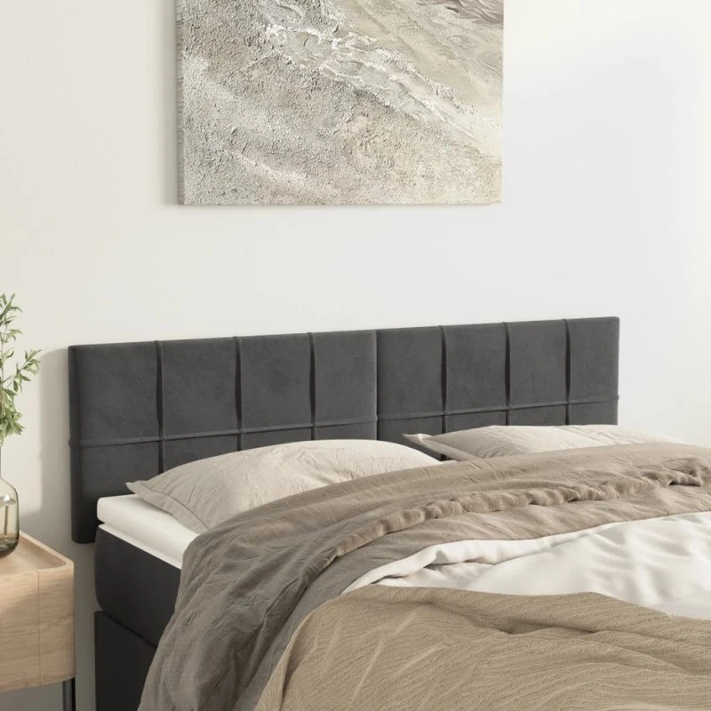 vidaXL Sengegavle 2 stk. fløjl mørkegrå 72x5x78/88 cm