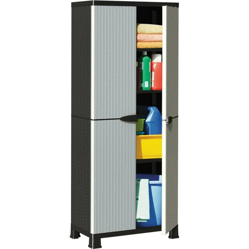vidaXL plastskab rattandesign 68x39x171,5 cm - grå