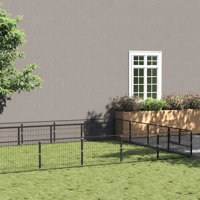 vidaXL hundeløbegård 32 m² stål, sort (800×400×70 cm)