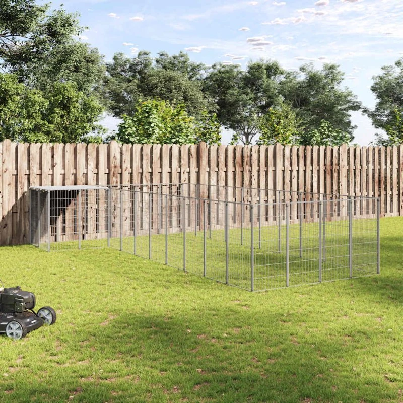 vidaXL hundeløbegård 13,31 m² stål sølvfarvet