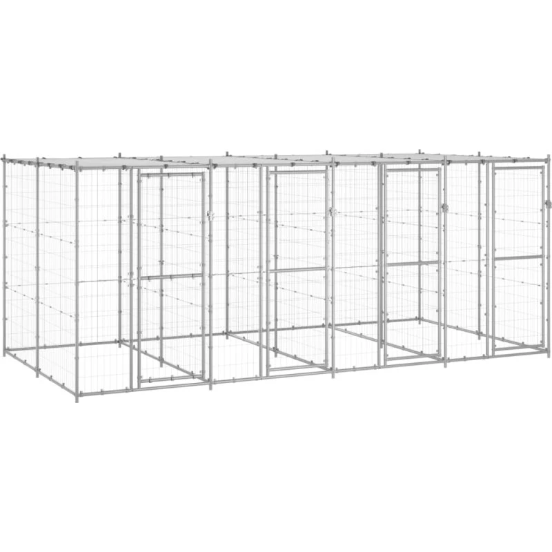 vidaXL udendørs hundegård med tag 9,68 m², galvaniseret stål