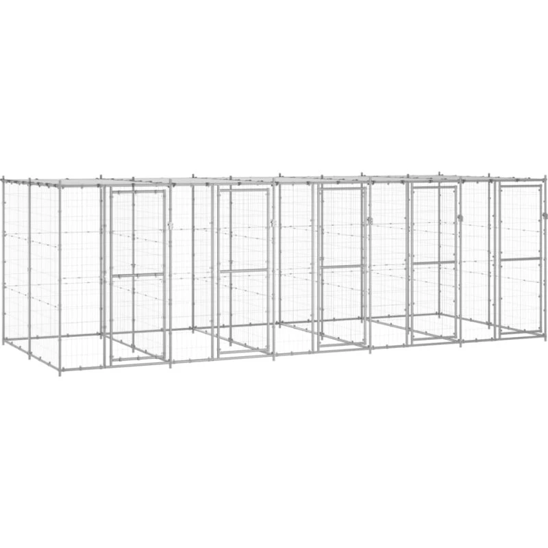vidaXL udendørs hundebur med tag 12,1 m² galvaniseret stål
