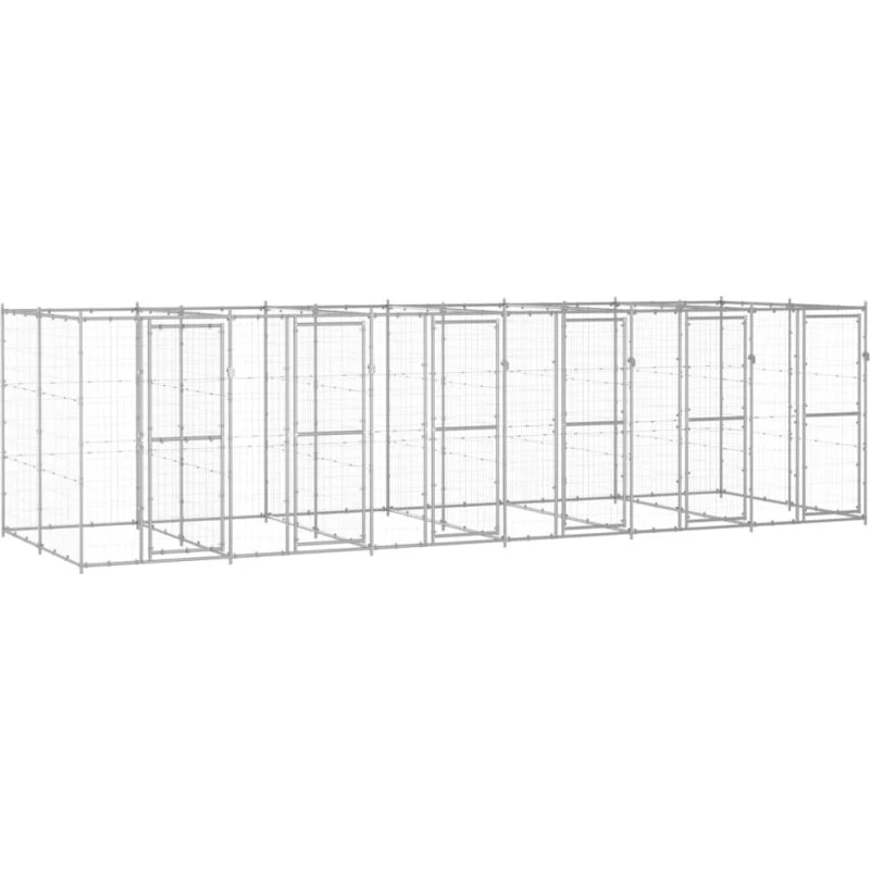 vidaXL udendørs hundebur 14,52 m² galvaniseret stål