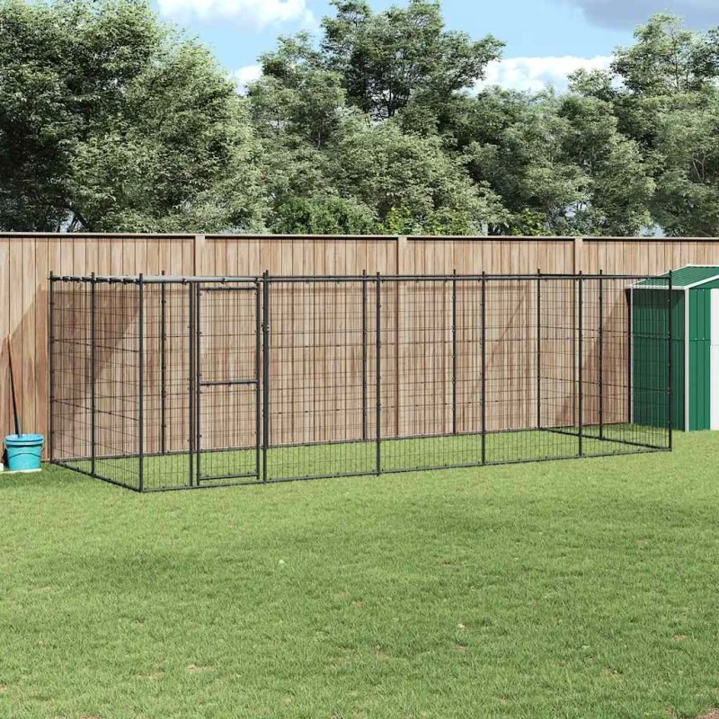 vidaXL udendørs hundegård med tag 12,1 m², stål