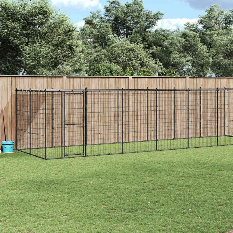 vidaXL udendørs hundebur med tag 16,94 m² stål