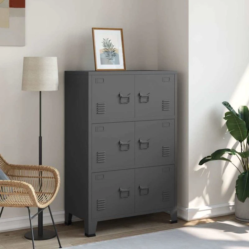 vidaXL opbevaringsskab i metal 75x40x115 cm, antracit (6 låger)