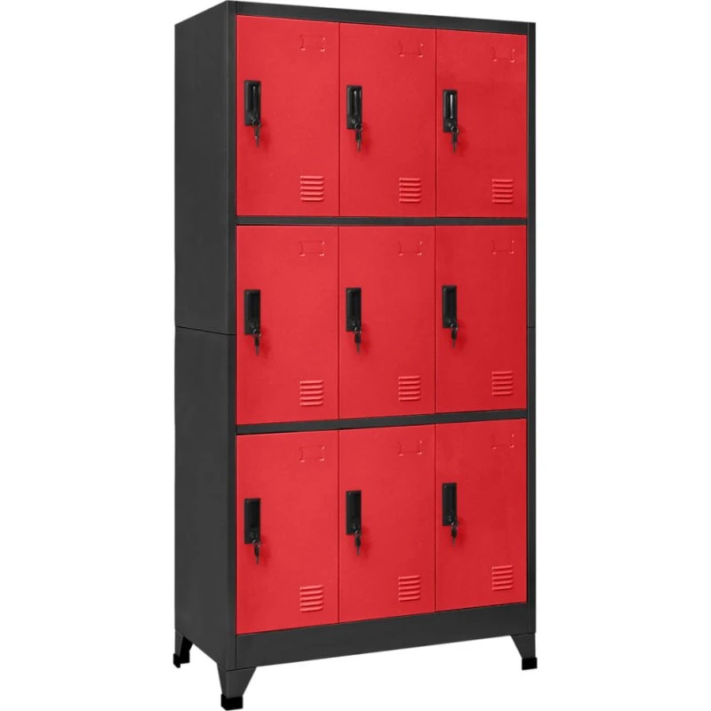 vidaXL lockerskab 6 rum 90x45x180 cm stål antracit/rød