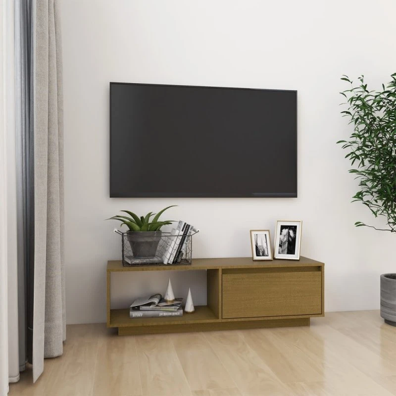 vidaXL TV-skab 110x30x33,5 cm massivt fyrretræ gyldenbrun