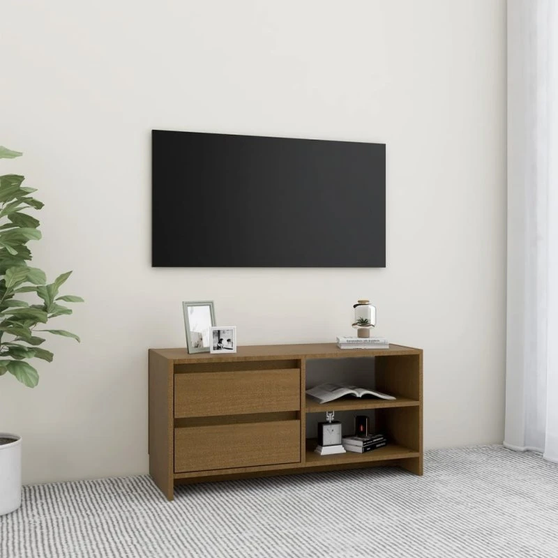 vidaXL TV-skab 80x31x39 cm i massivt fyrretræ, honningbrun