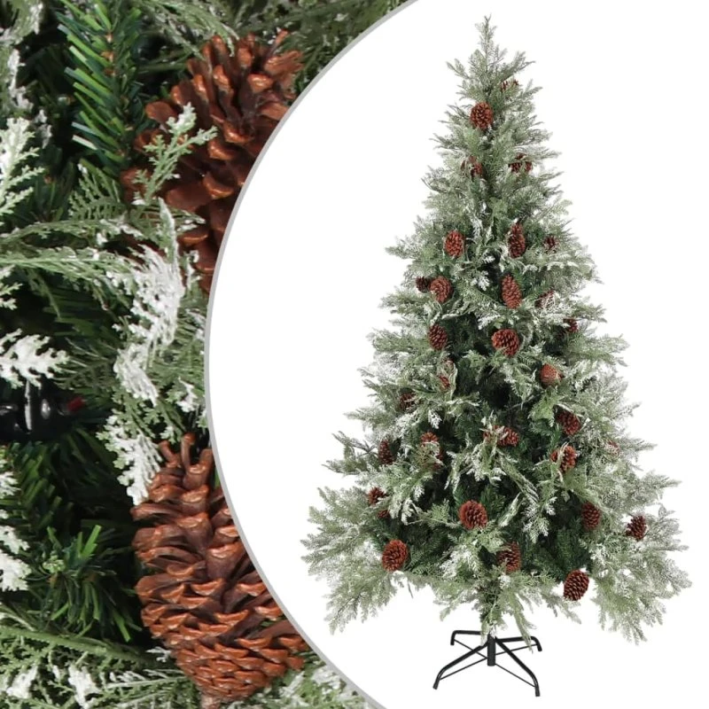 vidaXL juletræ med grankogler 195 cm PVC/PE grøn-hvid