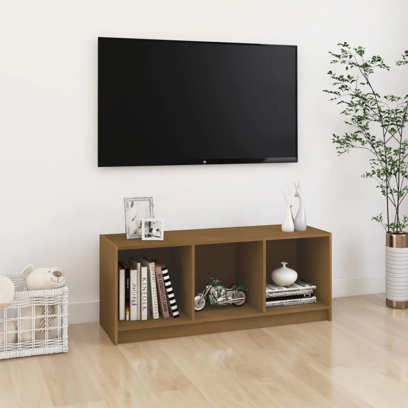 vidaXL TV-skab 104x33x41 cm massivt fyrretræ gyldenbrun