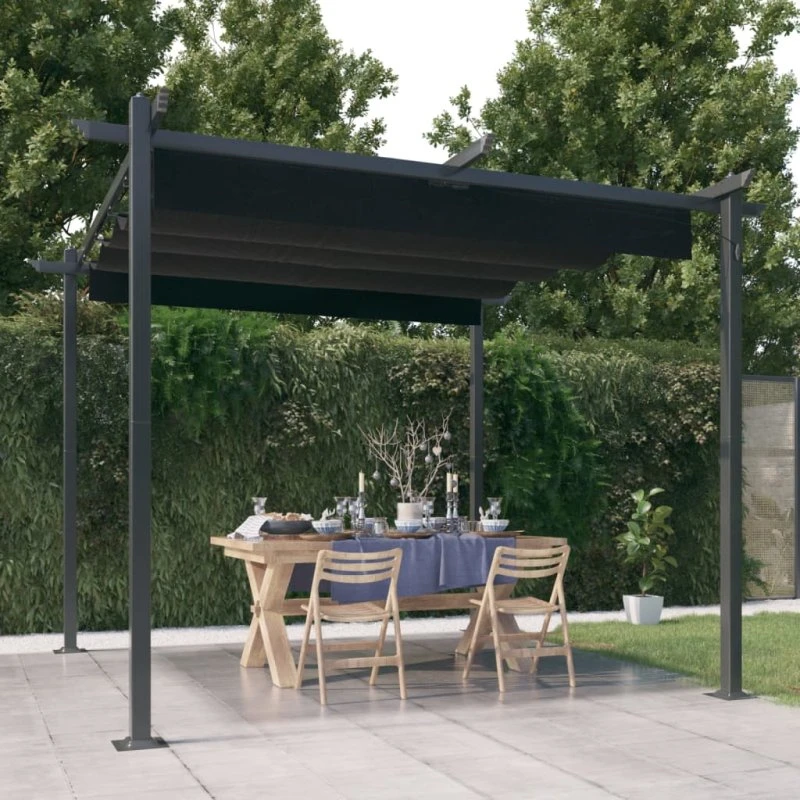 vidaXL havepavillon 3x3 m med sammenrulleligt tag – antracit