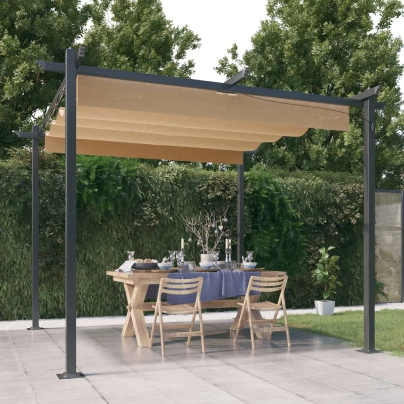 vidaXL havepavillon med sammenrulleligt tag 3x3 m gråbrun