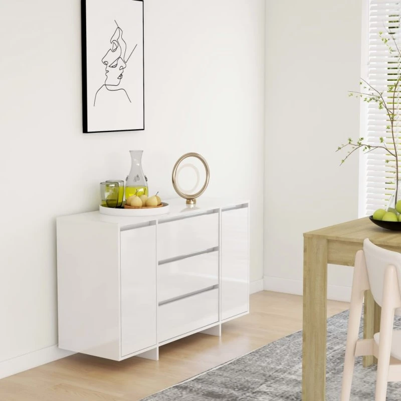 vidaXL skænk 3 skuffer 120x41x75 cm – hvid højglans