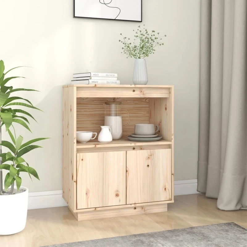 vidaXL skænk 60x34x75 cm massivt fyrretræ natur