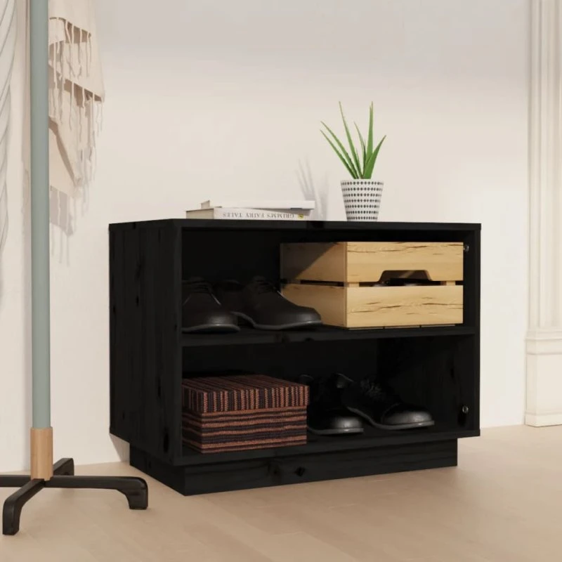 vidaXL skoreol i massivt fyrretræ 60x34x45 cm - sort